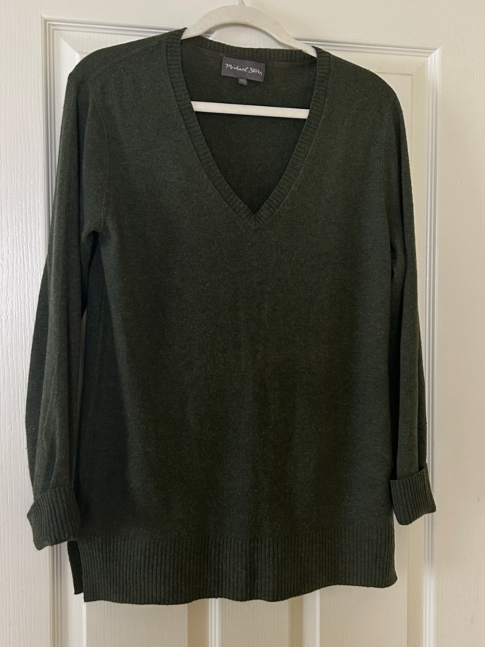 Michael Star Extra Fine Wool/Cashmere Blend Dark Olive V-Neck Sweater